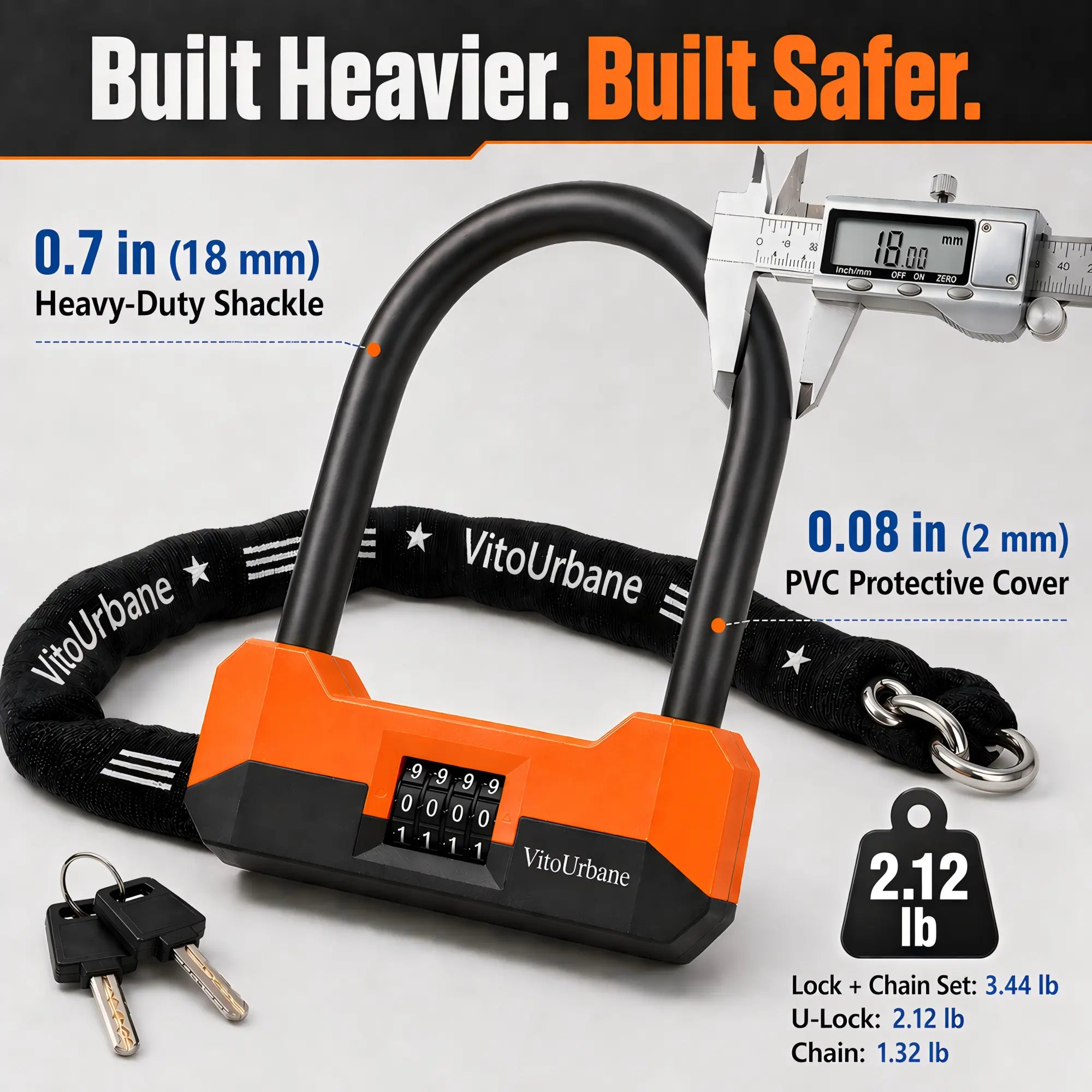 ECLIO Heavy-Duty Anti-Theft Bike U-Lock with 4ft Steel Chain Set