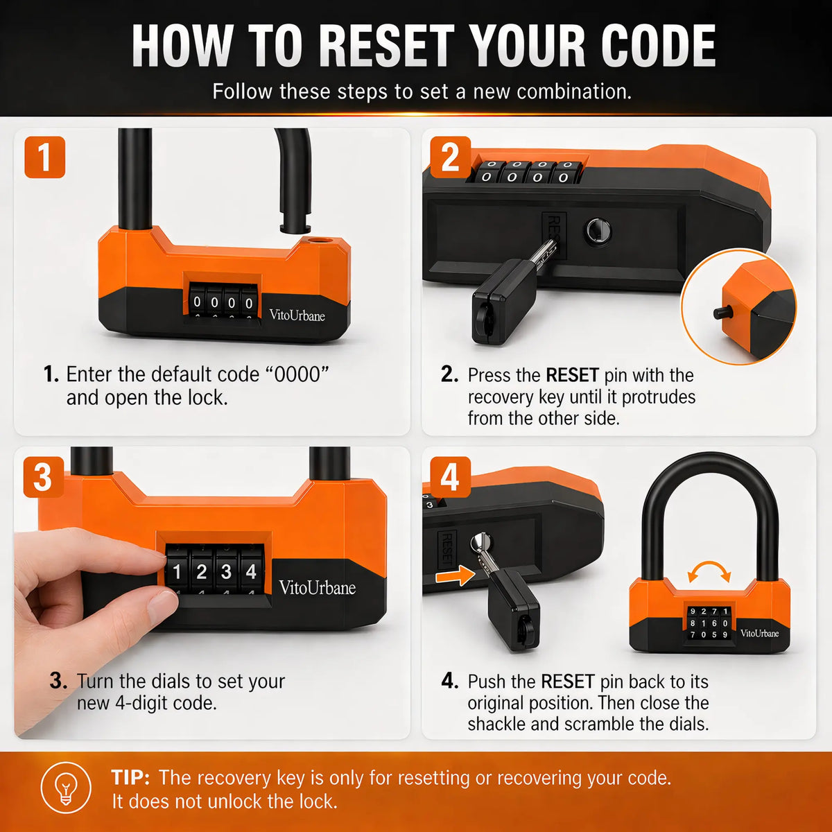 ECLIO Heavy-Duty Anti-Theft Bike U-Lock with 4ft Steel Chain Set